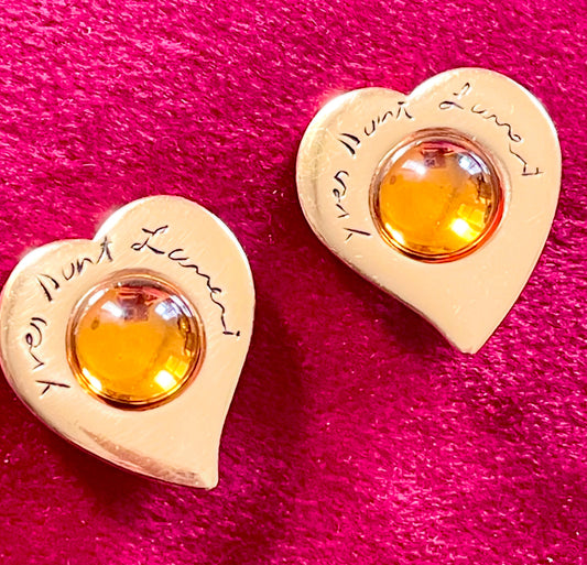 Arty Gold Heart Earrings Champagne Stone Yves Saint Laurent