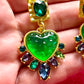 Strong Green Heart Resin Metal Earrings