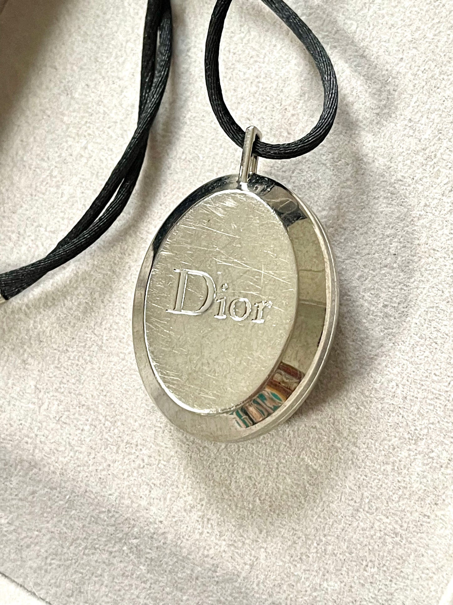 Vintage Pendant Dior Steel & Crystal Makeup Necklace