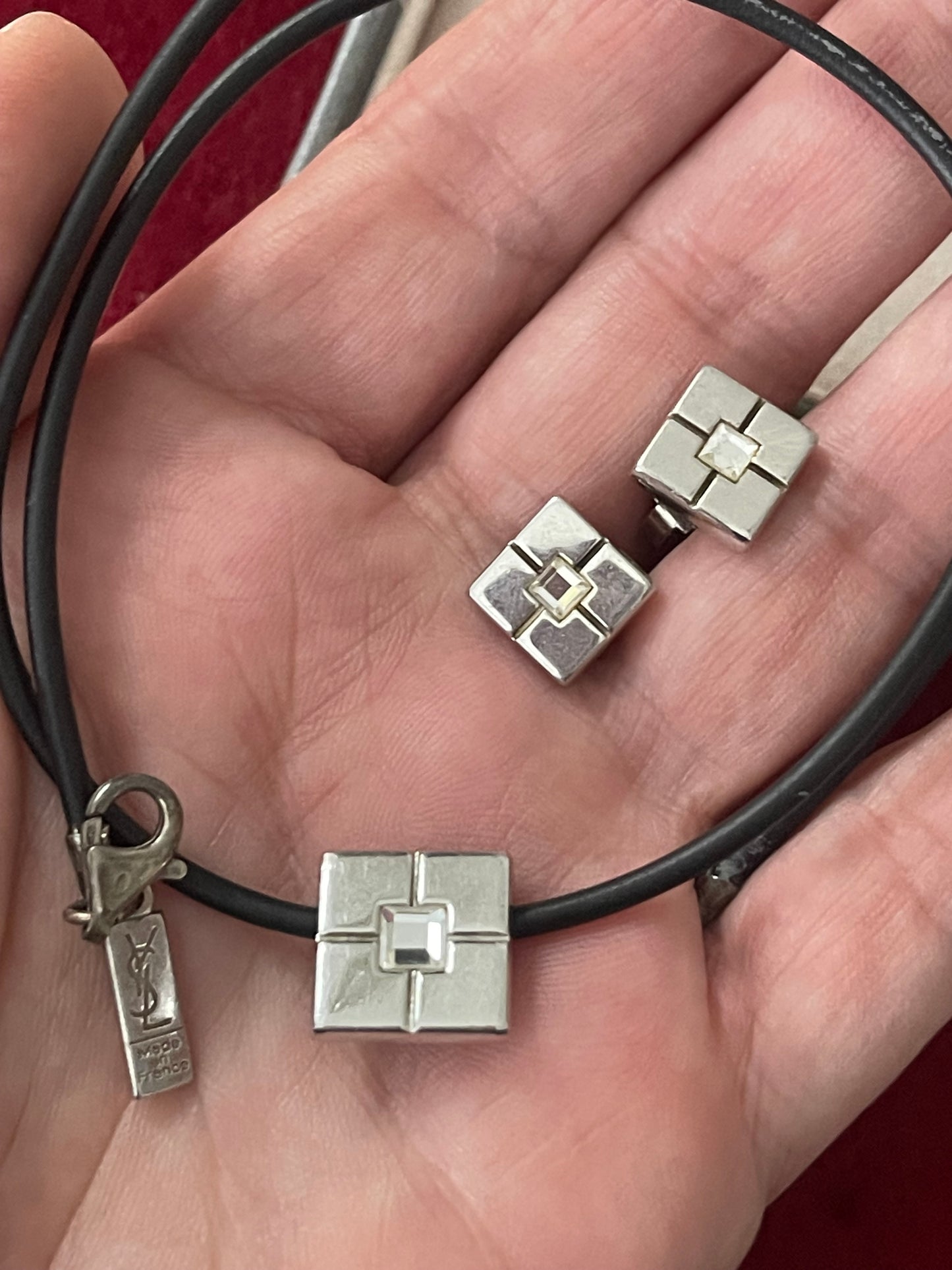 Yves Saint Laurent Vintage Silver 925 Earrings & Necklace Jewelry Set – Very Good Condition