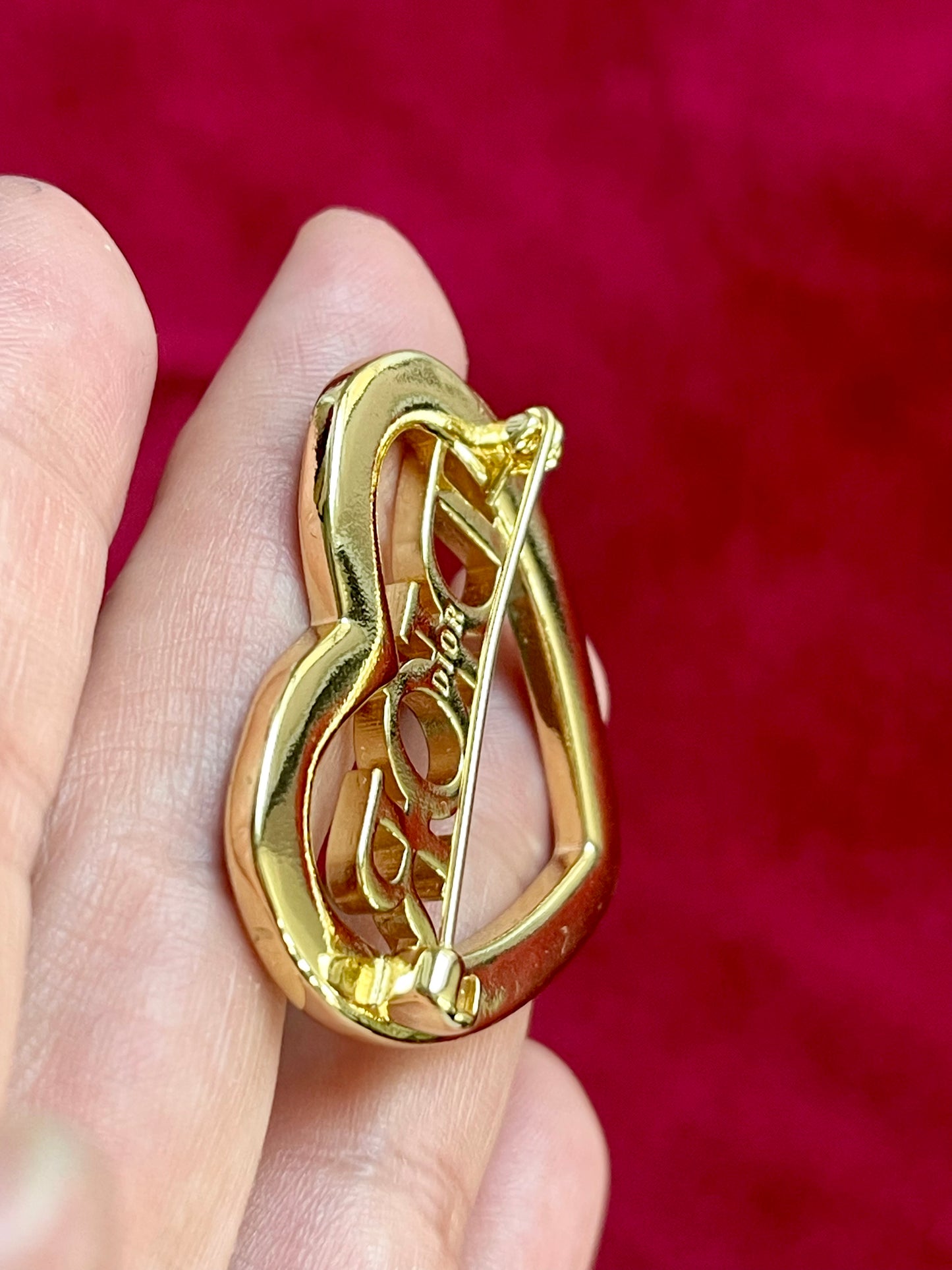 Vintage Black Enamel Dior Heart Brooch