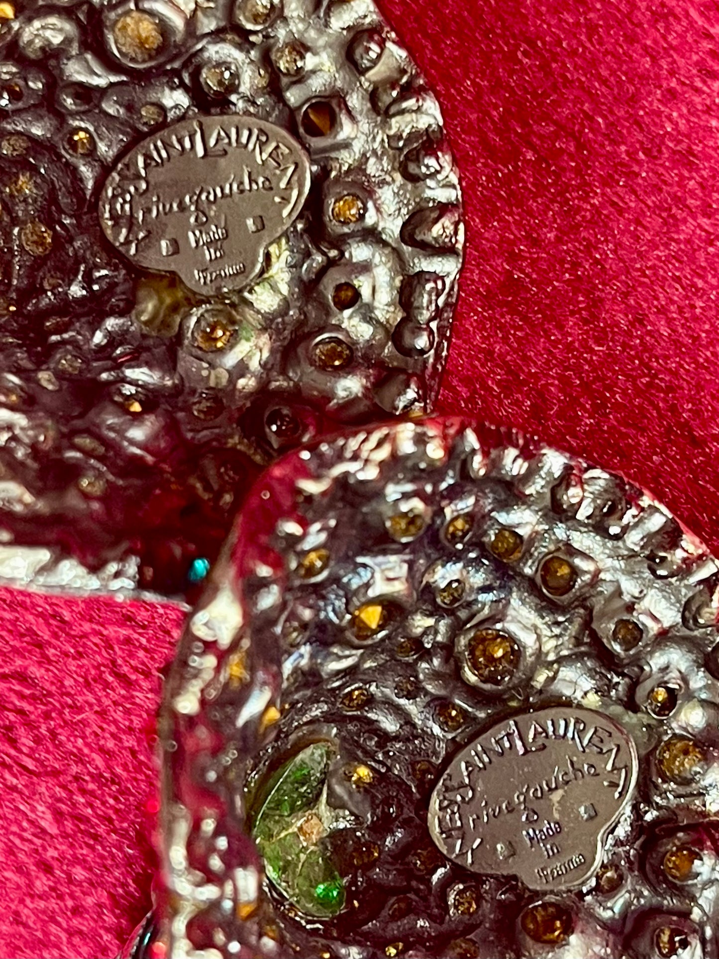 Made in France Yves Saint Laurent close up at the signature showing the authenticity of rare pair collectors item 