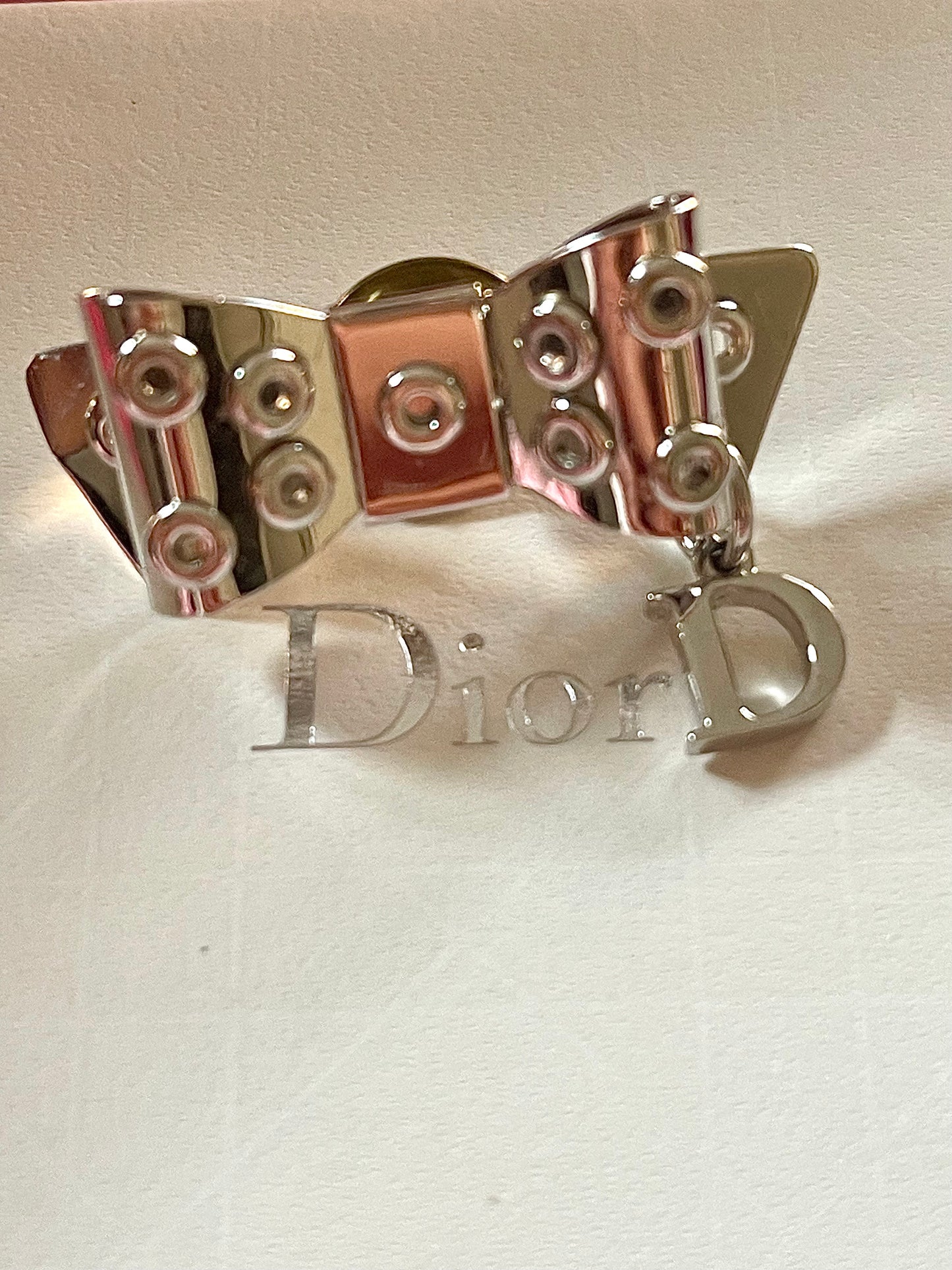 Dior Ribbon Silver Charm Pin Brooch