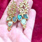 Gold Flower Pendant Earrings Labradorite Stones