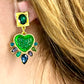 Strong Green Heart Resin Metal Earrings