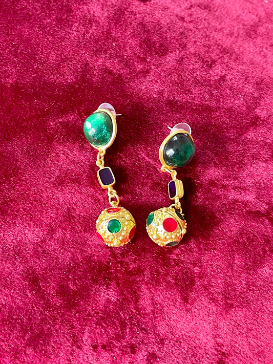 Boucles d'Oreilles Pendantes Résine Métal Doré Multicolore