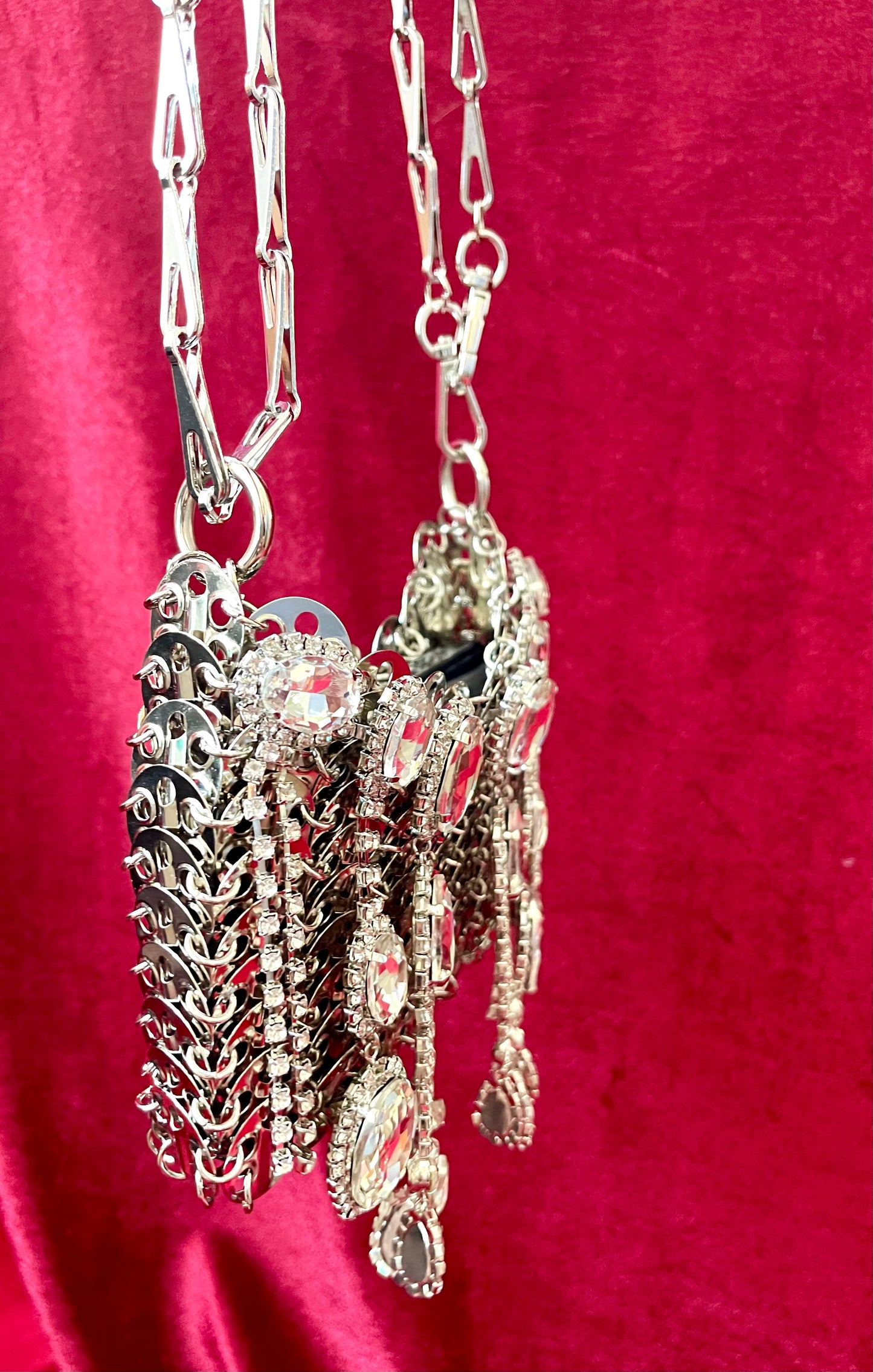 Metal Crystal Charms Bag Phone Holder Style Paco Rabanne