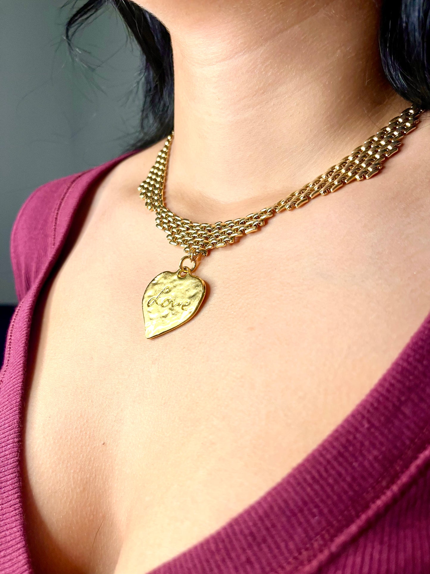 Refurbished18KG Vintage Yves Saint Laurent Love Pendant Monet Necklace