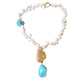 Citrine Turquoise Stones Fresh Water Pearl Statement Design Necklace