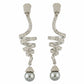 Grossé silver-tone drop earrings with rhinestones and grey pearl on white background 