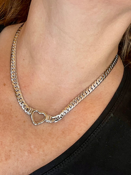 Silver Stainless Steel Heart Chain Necklace