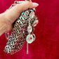 Micro Metal Phone Holder Bag  Removable Crystal Brooches Style Paco Rabanne