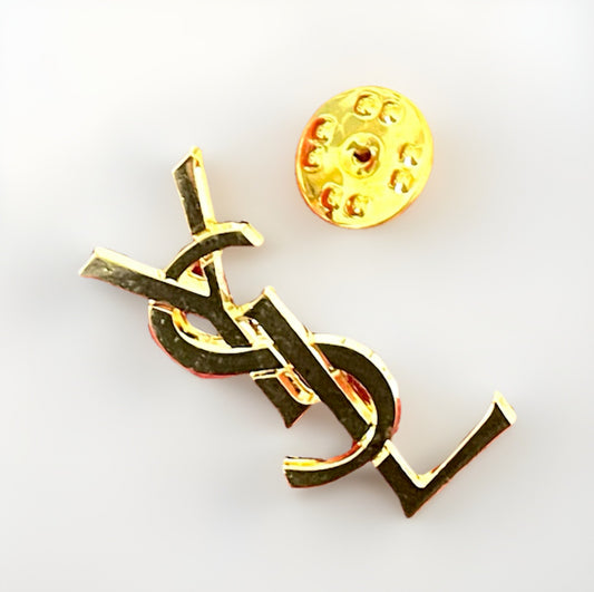 Gold Tone YSL Pin Yves Saint Laurent Unisex Authentic Vintage