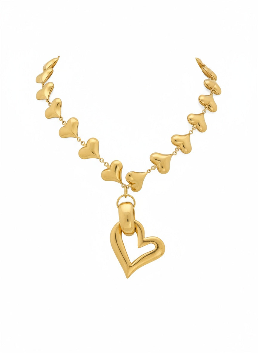 Yves Saint Laurent Authentic Heart Pendant Heart Charms Steel Necklace