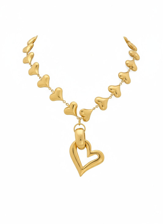 Yves Saint Laurent Authentic Heart Pendant Heart Charms Steel Necklace