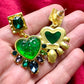 Strong Green Heart Resin Metal Earrings