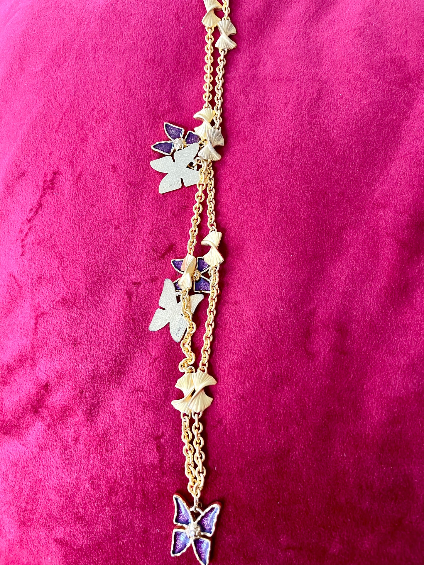 Set of Five Vintage Yves Saint Laurent Pendants on Vintage Nina Ricci Necklace – Rustic Aged Finish