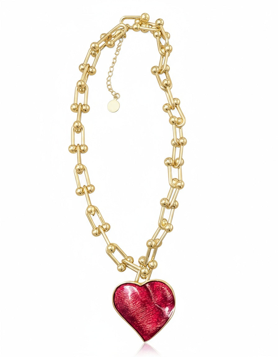 Arty Yves Saint Laurent vintage 80’s red enamel gold plated heart charms statement pendant necklace rare items 