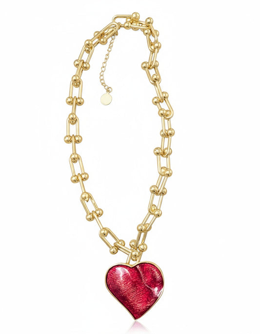 Arty Yves Saint Laurent vintage 80’s red enamel gold plated heart charms statement pendant necklace rare items 