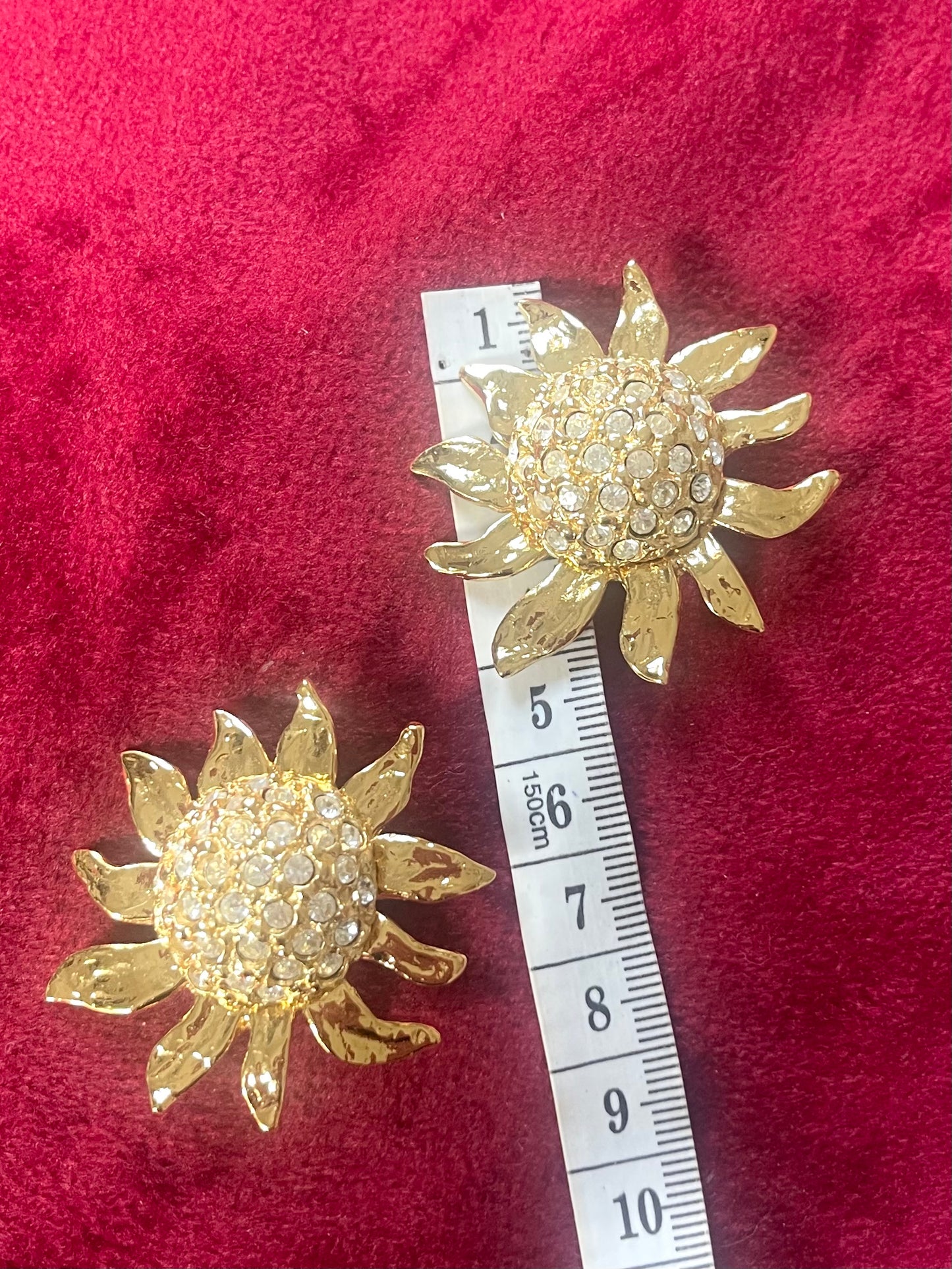 Vintage Yves Saint Laurent Sun Crystal Earrings – Gold Tone
