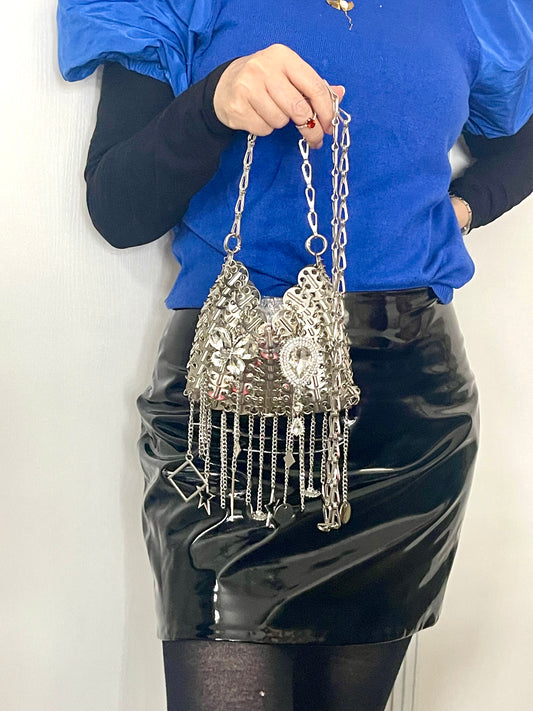 Metal & Dangling Crystal Charms Bag Style Paco Rabanne