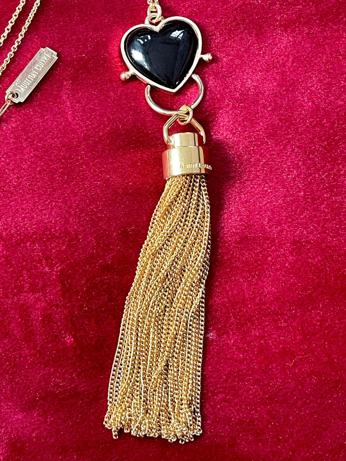 Mutton Collet Black Resin Heart Necklace with Attached Saint Laurent Tassel Charm
