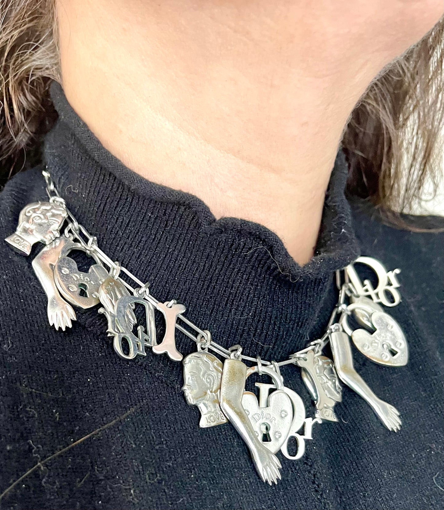 Collier à breloques Dior Vintage en argent