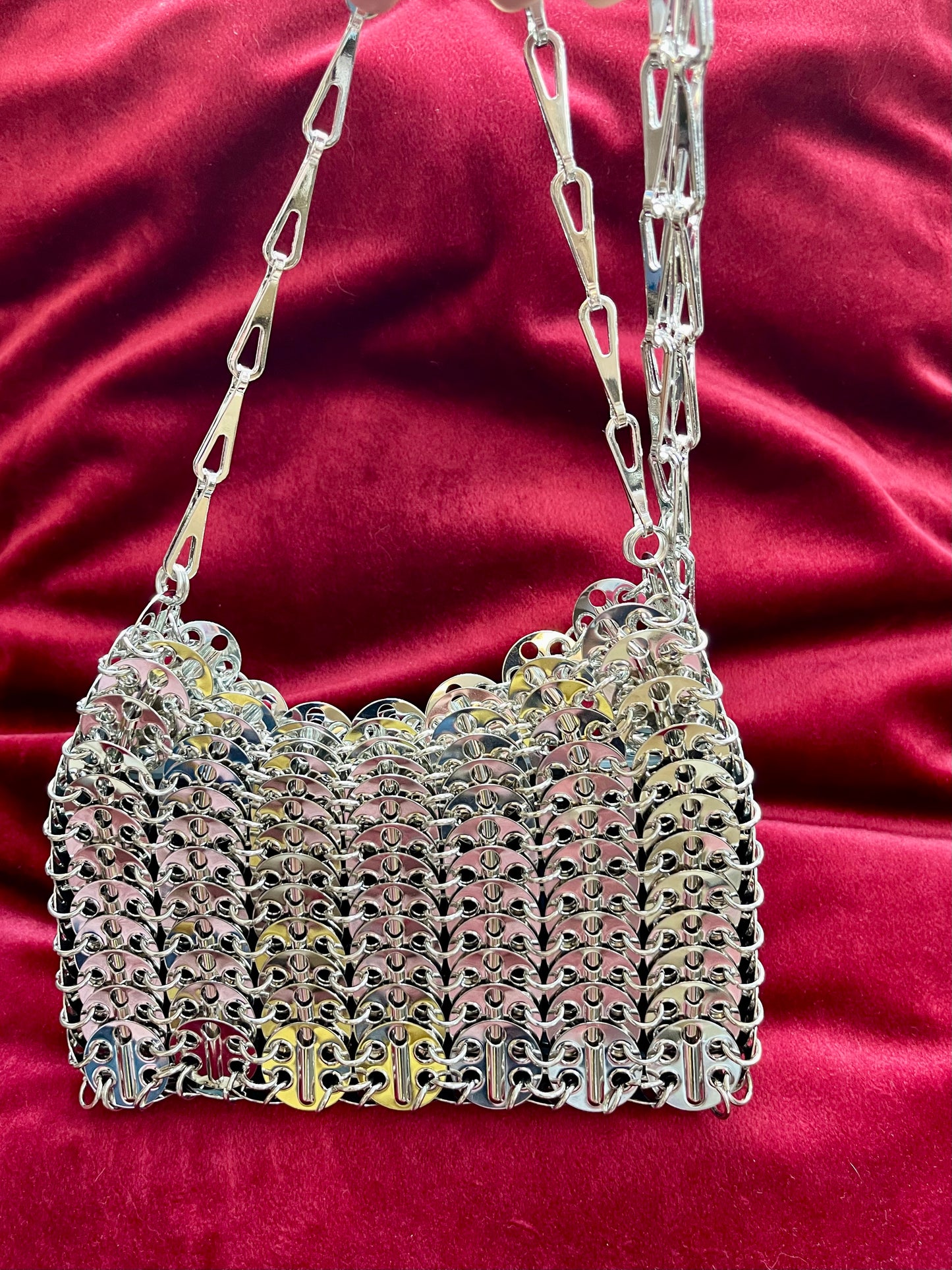 Silver Sparkle Design Mini Metal Bag Style Paco Rabanne