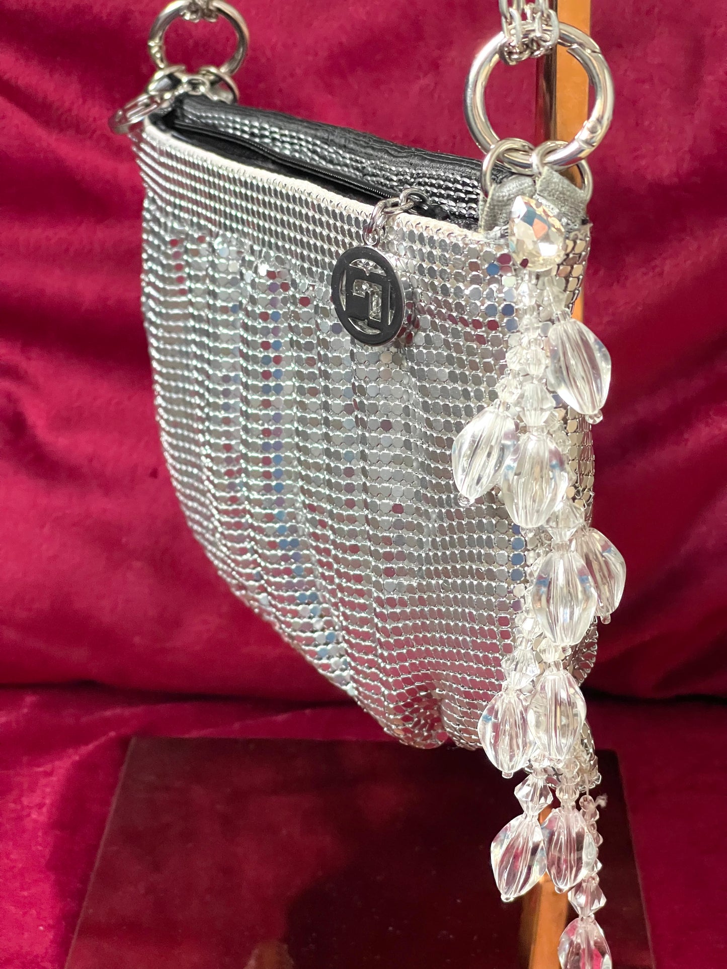 Bolso vintage de metal plateado con píxeles reutilizados de Paco Rabanne: bandolera y bolso de hombro