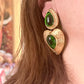 Boucles d'oreilles Tear Drop Gold &amp; Green Remake design vintage