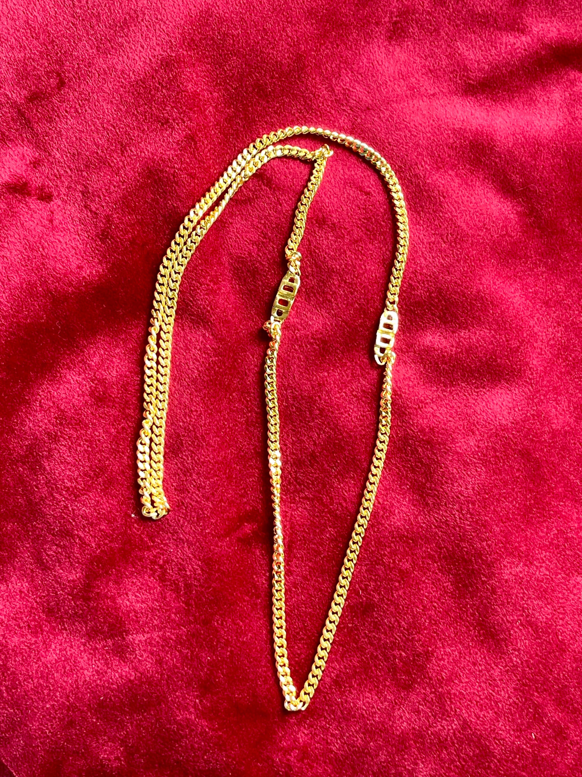 Christian Dior vintage refurbished gold plated 18K long necklace CD charms 