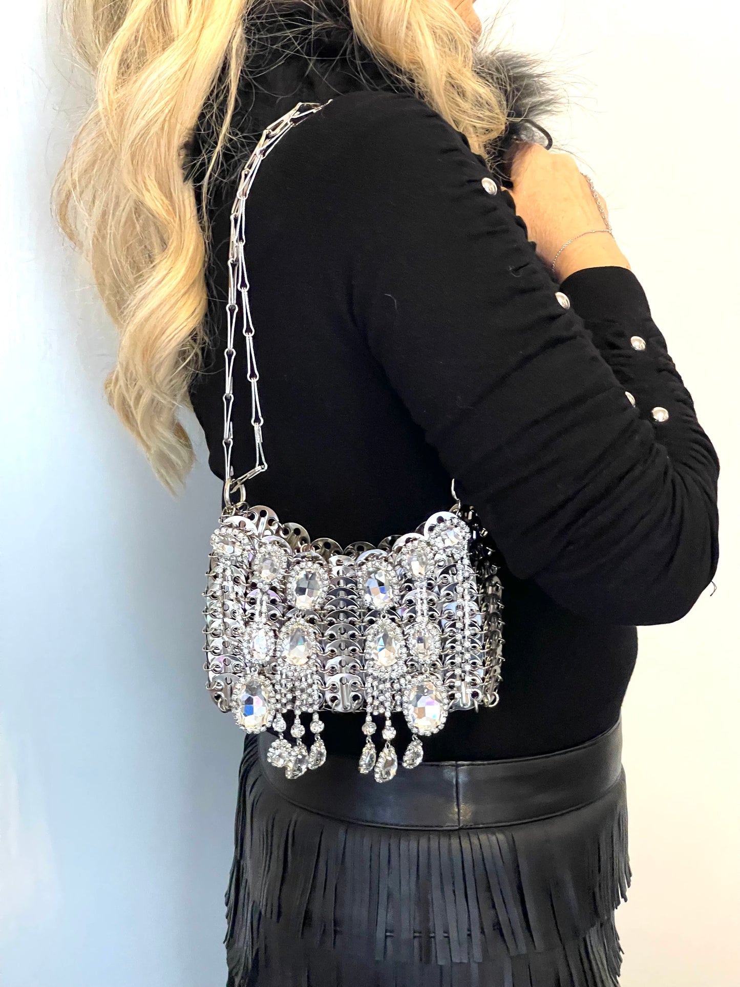 Metal Bag Crystal Charms Phone Holder Style Paco Rabanne ( Style 2 )