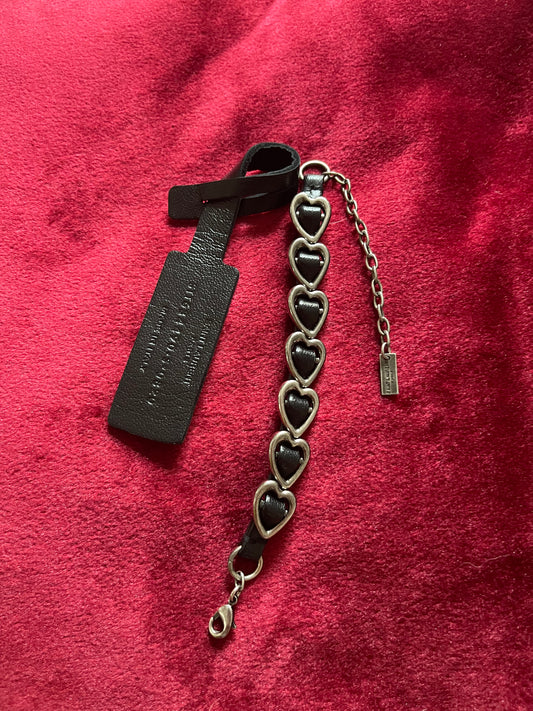 Black Leather Heart Steel Yves Saint Laurent Bracelet