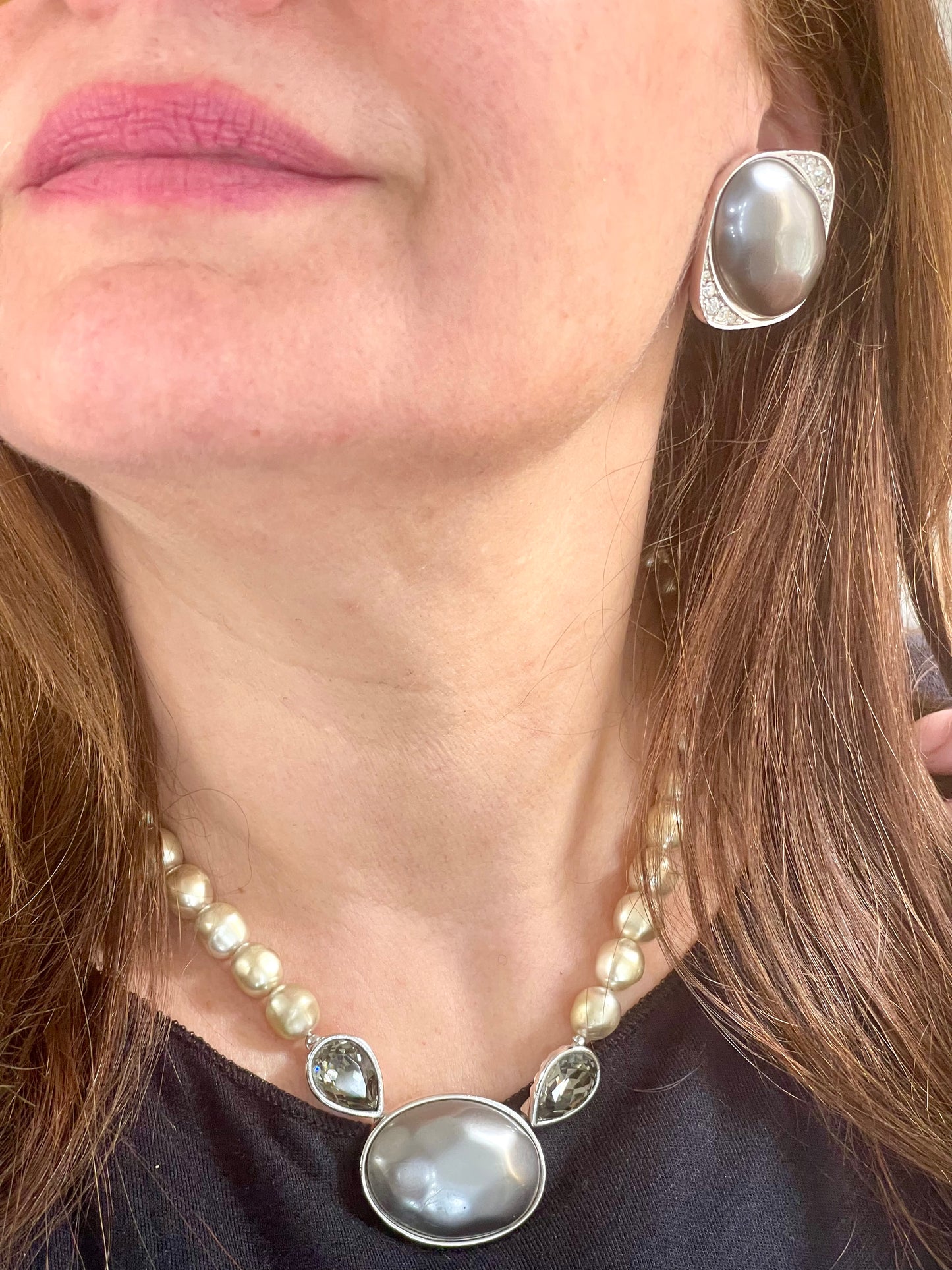 Vintage Yves Saint Laurent Jewelry Set – Necklace & Clip Earrings Late 1970s -80s