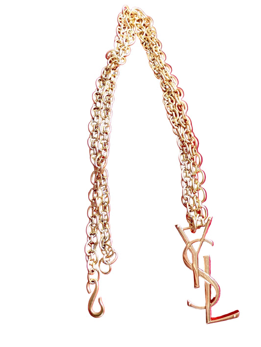 Yves Saint Laurent Authentic Vintage Pendant Bag Charm Steel Necklace Belt