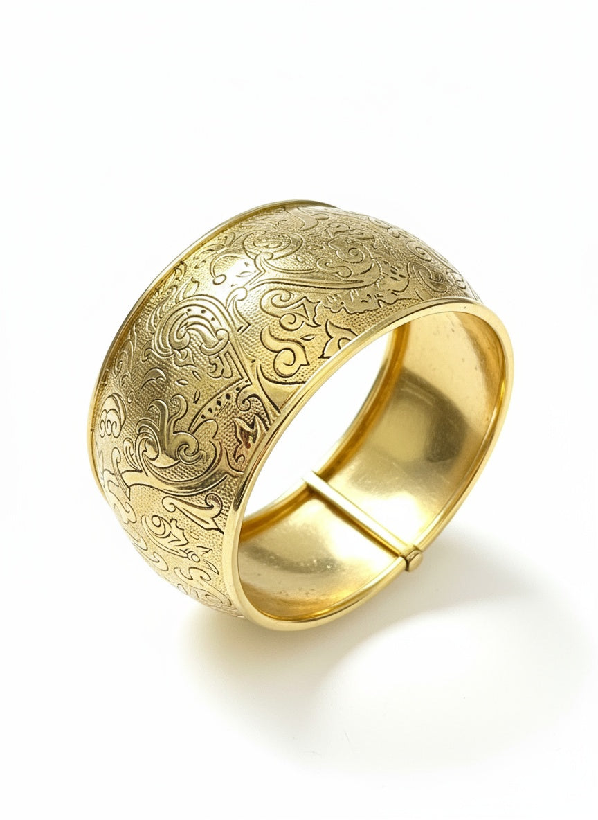 Vintage 1980s Yves Saint Laurent Baroque Gold Cuff Bracelet – YSL Statement Jewelry