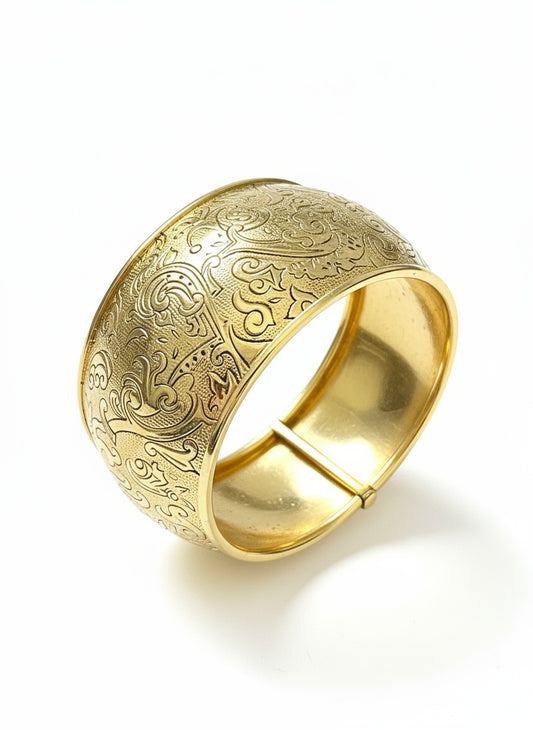 Vintage 1980s Yves Saint Laurent Baroque Gold Cuff Bracelet – YSL Statement Jewelry