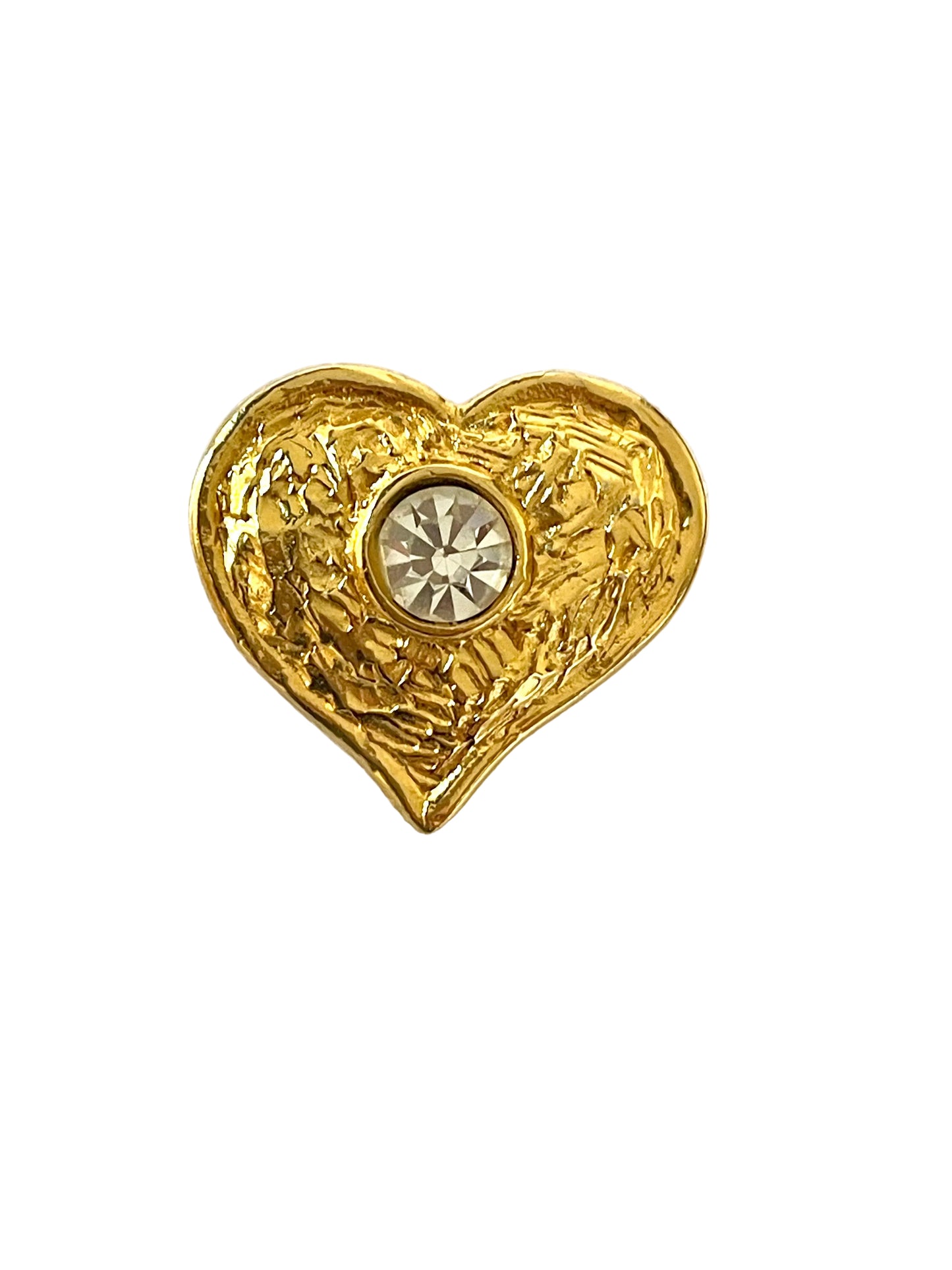 Front view of vintage Édouard Rambaud gold-tone brooch with central rhinestone