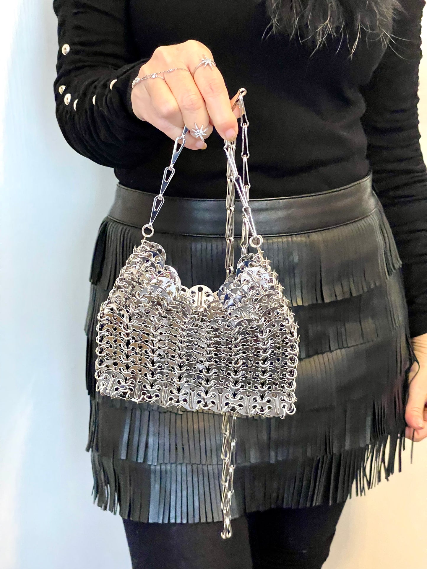 Silver Sparkle Design Mini Metal Bag Style Paco Rabanne