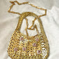 Mini Gold Metal Sparkle Hand Bag Pink Rhinestone Charms Style Paco Rabanne