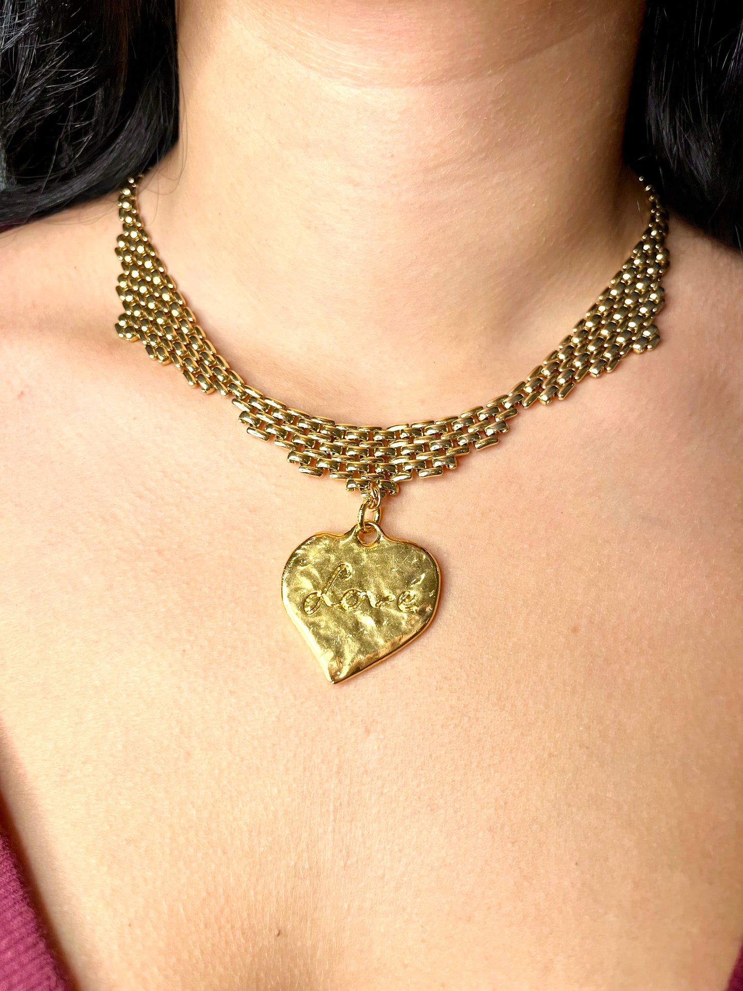 Worn by model Vintage Refurbished 18KG Yves Saint Laurent 80s pendant Monet gold necklace 