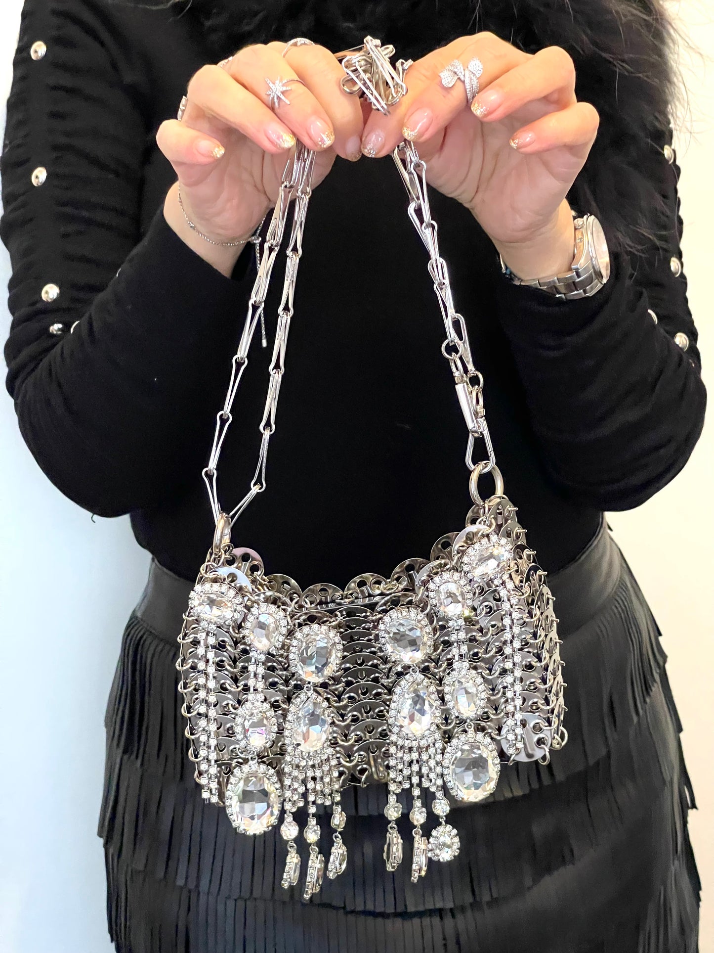 Metal Bag Crystal Charms Phone Holder Style Paco Rabanne ( Style 2 )