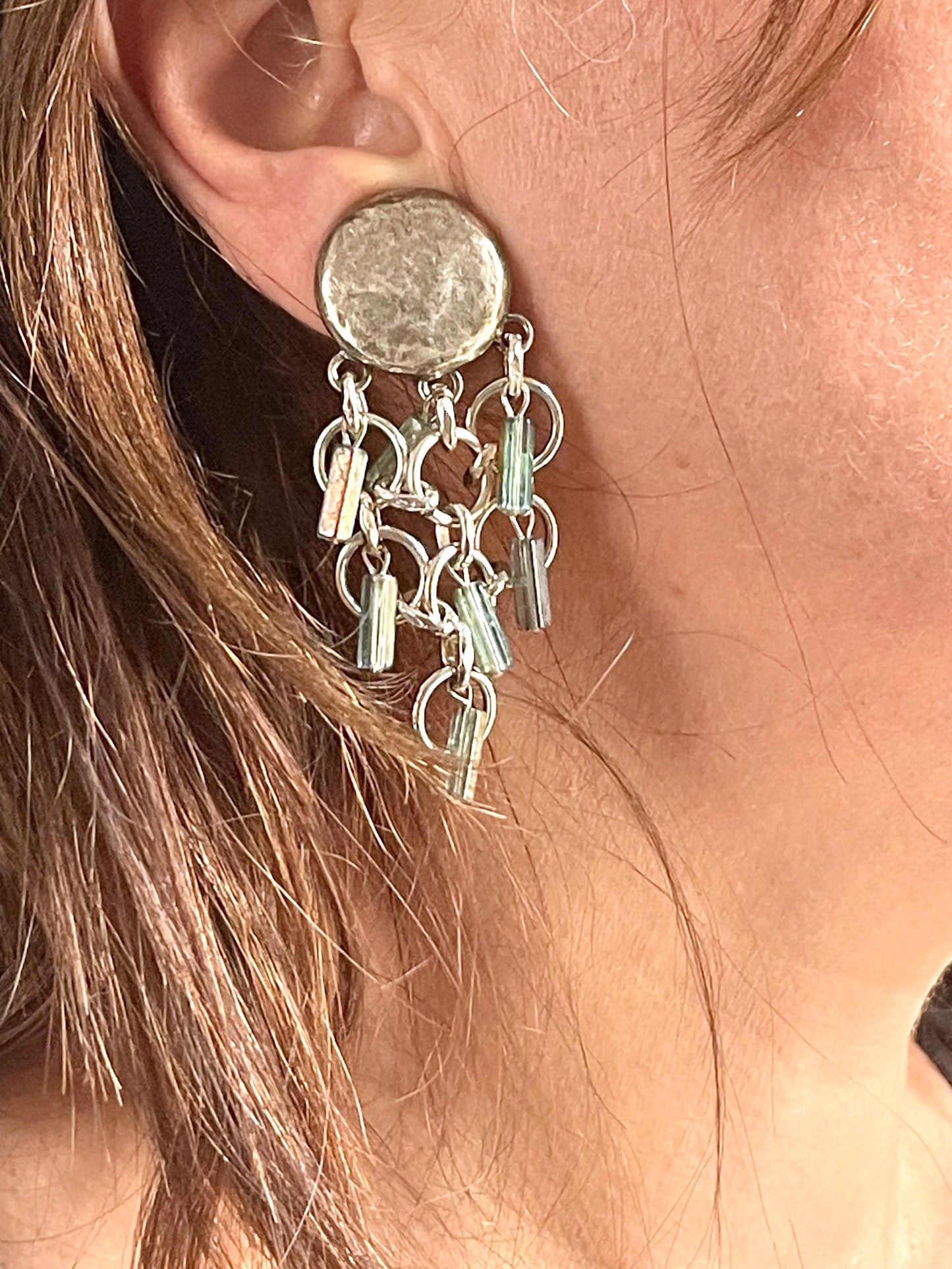 Pendientes vintage de plata vieja con efecto perla de Paco Rabanne