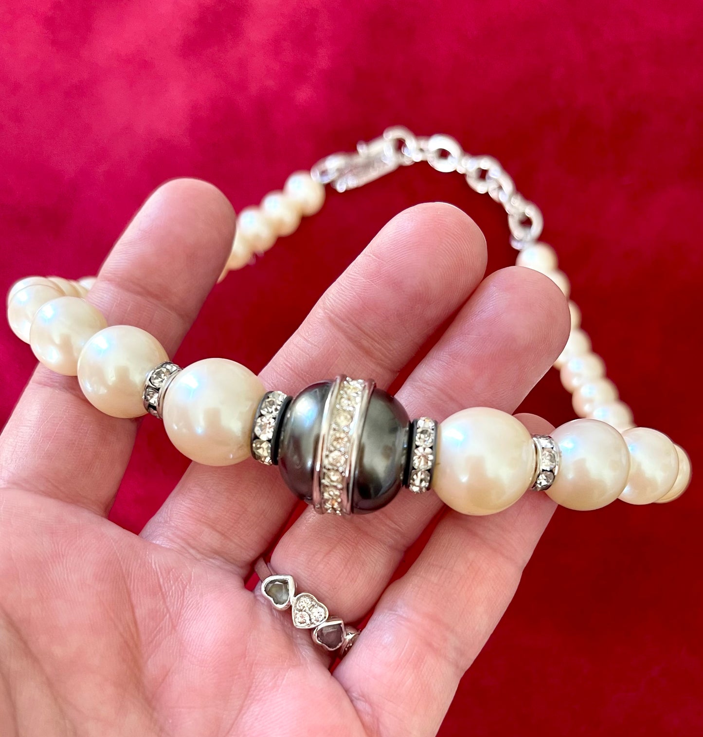 Grey faux pearl white vintage Yves Saint Laurent necklace authentic classic collectible jewelry 