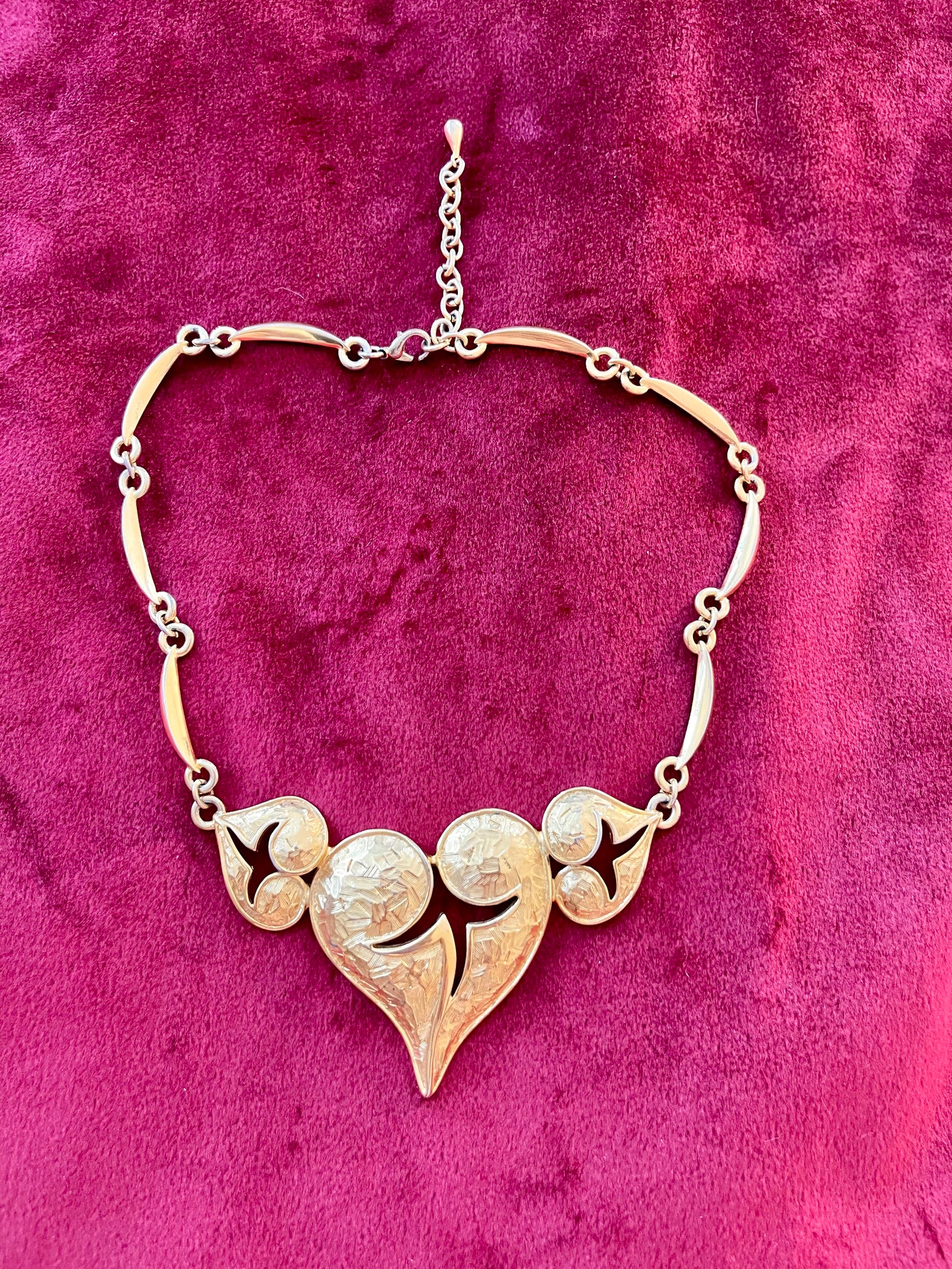 Vintage 80's raro Art Nouveau oro metal corazones collar estilo Christian Lacroix