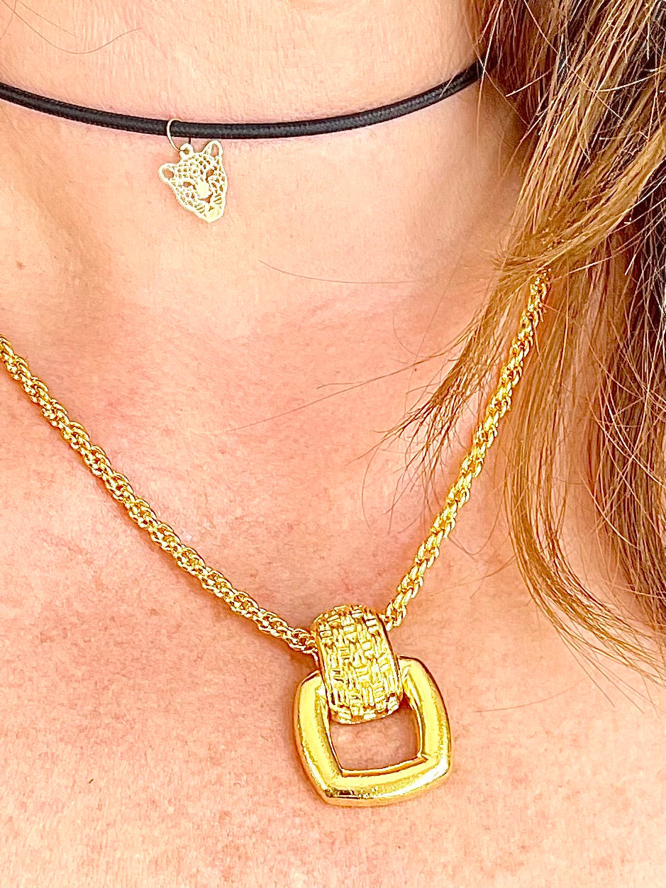 Rare Vintage Christian Dior Logo Necklace CD Necklace Gold