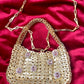 Mini Gold Metal Sparkle Hand Bag Pink Rhinestone Charms Style Paco Rabanne