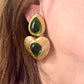 Boucles d'oreilles Tear Drop Gold &amp; Green Remake design vintage