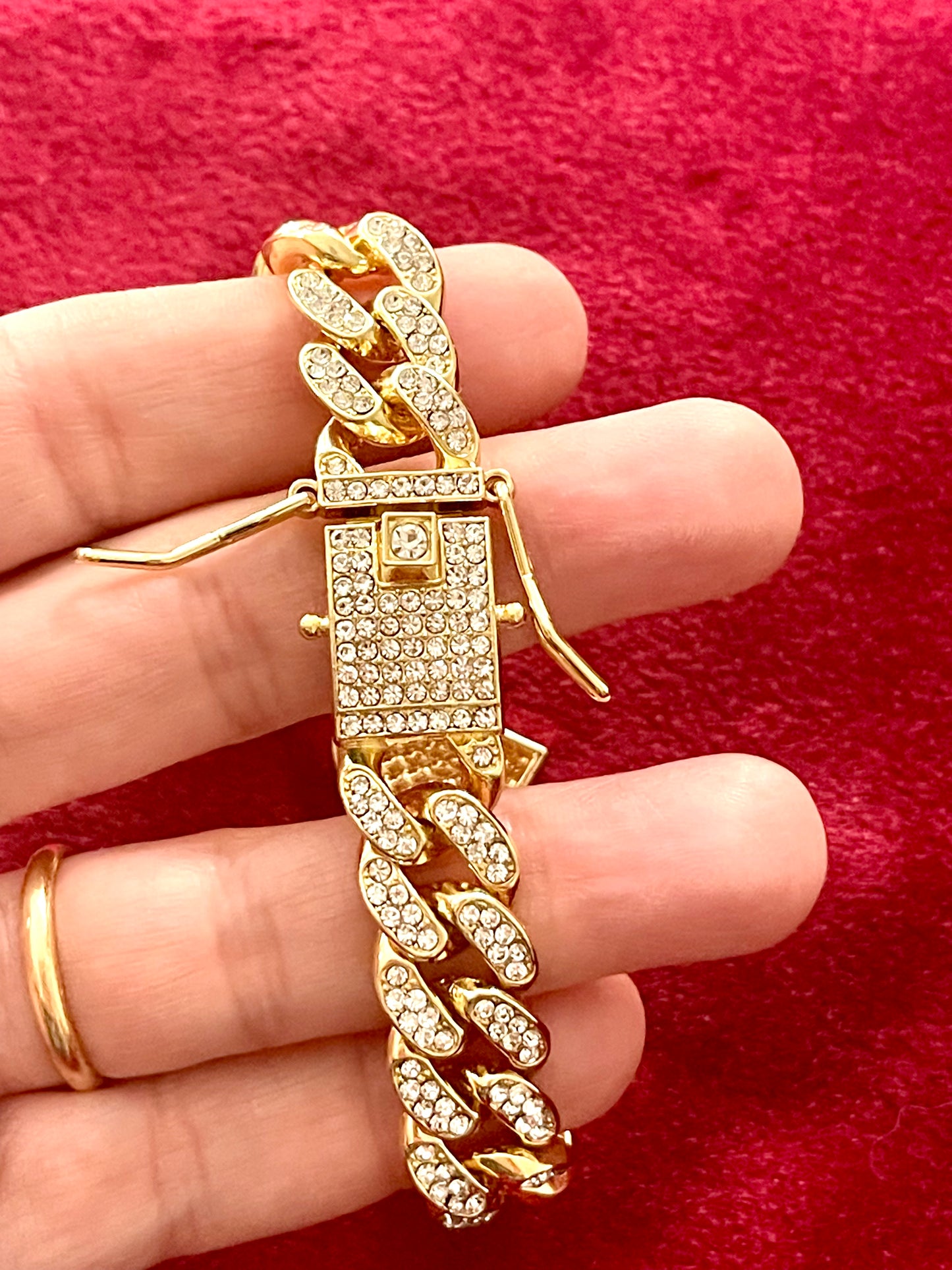 Conjunto de pulseras de cadena con diamantes de imitación dorados Iced Out