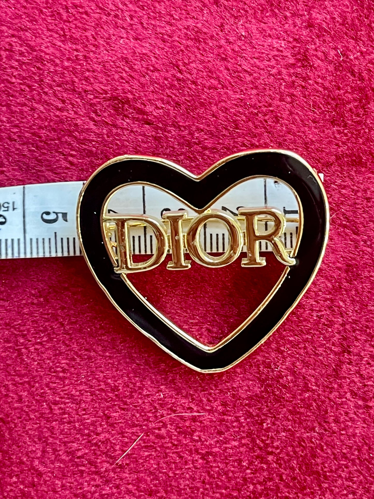Vintage Black Enamel Dior Heart Brooch